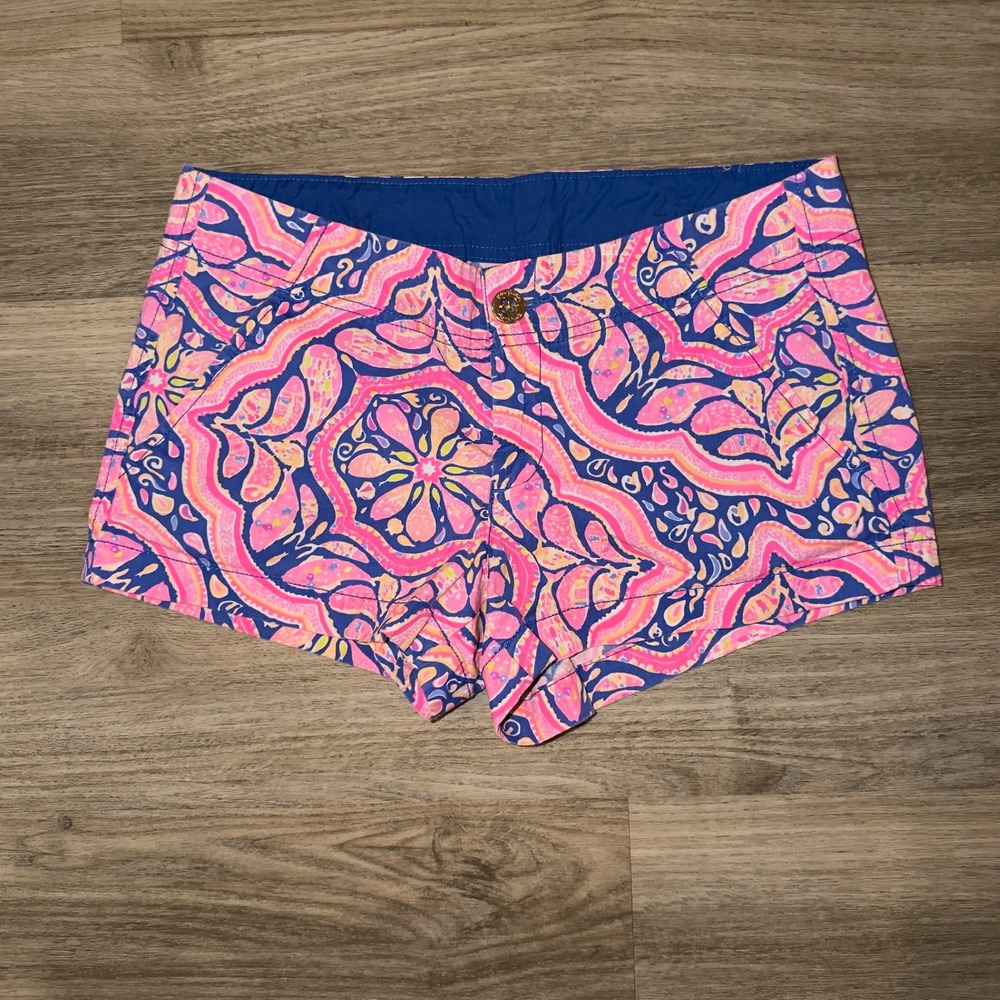 Lilly Pulitzer Kerrie Shorts Can't Resist Pink Blue Print Chino Size 12